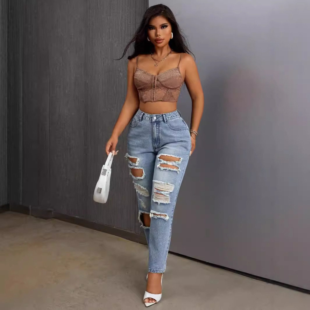 Womens Slim Fit Ripped Jeans Versatile Stylish Comfortable Casual Wear for Everyday Use Ready to Ship