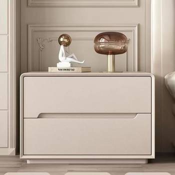 Solid Wood Bedside Table Modern Simple Installation-Free Bedroom Home Bedside Cabinet Cream Style Light Luxury High-Level Storage Cabinet