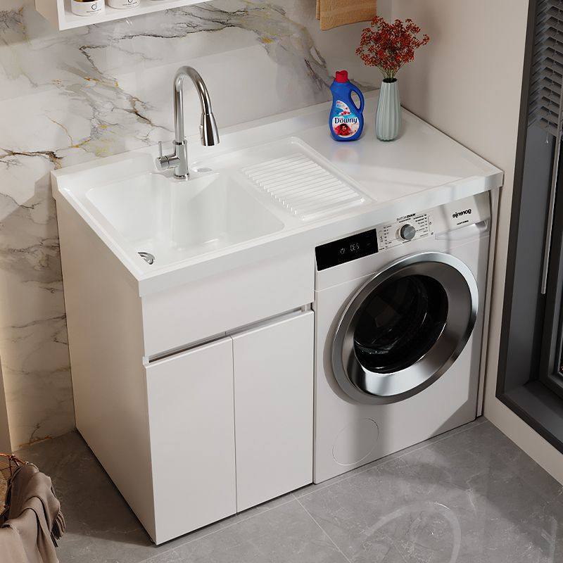 Balcony Laundry Cabinet Integrated Basin Laundry Sink with Washboard Drum Washing Machine Cabinet Companion Bathroom Cabinet Cut Corner