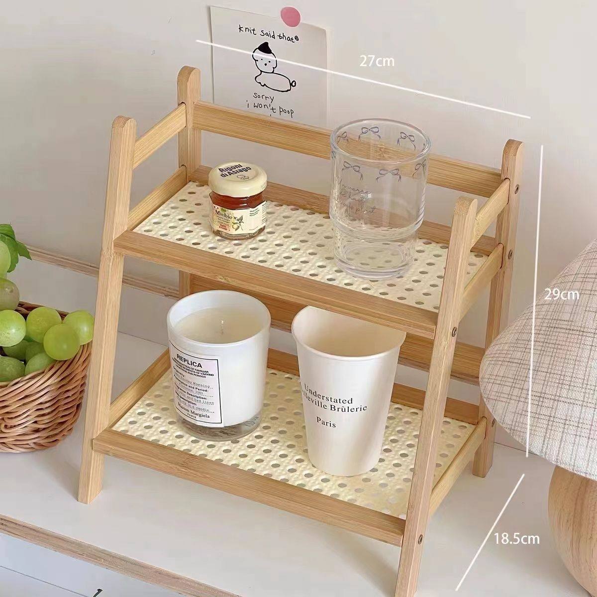 Storage Rack Floor-Standing Multi-Layer Desktop Trapezoidal Storage Rack Bookshelf Integrated Internet Trendy Rattan Cream Style Household Kitchen Rack