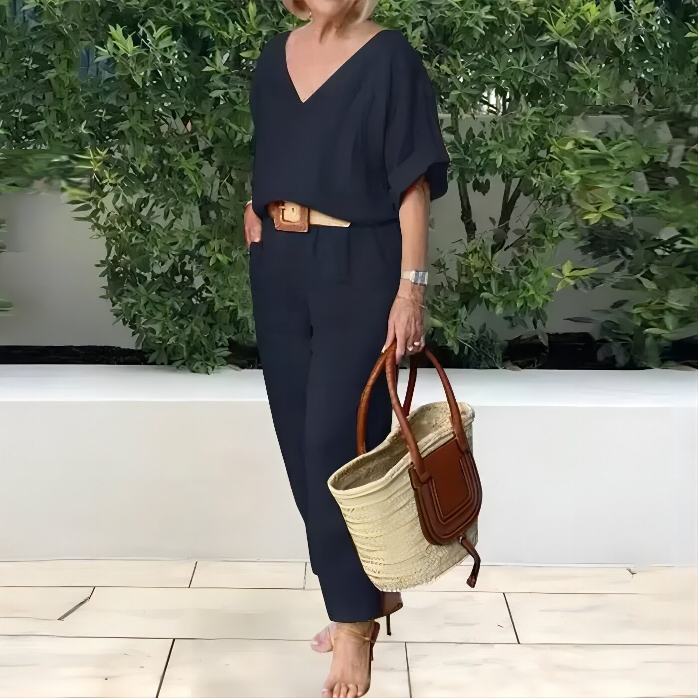 2025 European and American Cross-Border Amazon Independent Station Women's Fashion Casual Summer Multi-Color V Neck Loose Cotton and Linen Suit