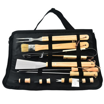 Cross Border BBQ Combination Tools Rubber Wood 10 suit Stainless Steel Baking Tool suit BBQ Barbecue Tool Combination