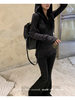 SUN11 Knitted Casual suit Women's Autumn Hooded Pullover Sweater Slight Slim Flared Pants Two-piece Set