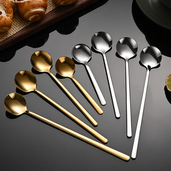 Cross-Border 304 Stainless Steel Round Head Spoon High-Value Coffee Stirring Spoon Ins Popular Small Round Spoon Dessert Small Spoon Wholesale
