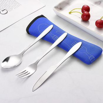 Stainless Steel Western-style Steak Knife, Fork and Spoon Cloth Bag Portable Western Tableware Three-piece Creative Gift Set Cross-border Supply