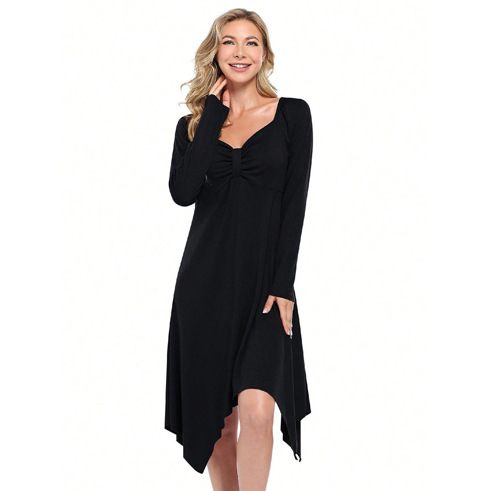 Casual High Waisted Midi Dress Simple Design Irregular Hem Versatile for Spring Summer Perfect for Work or Everyday
