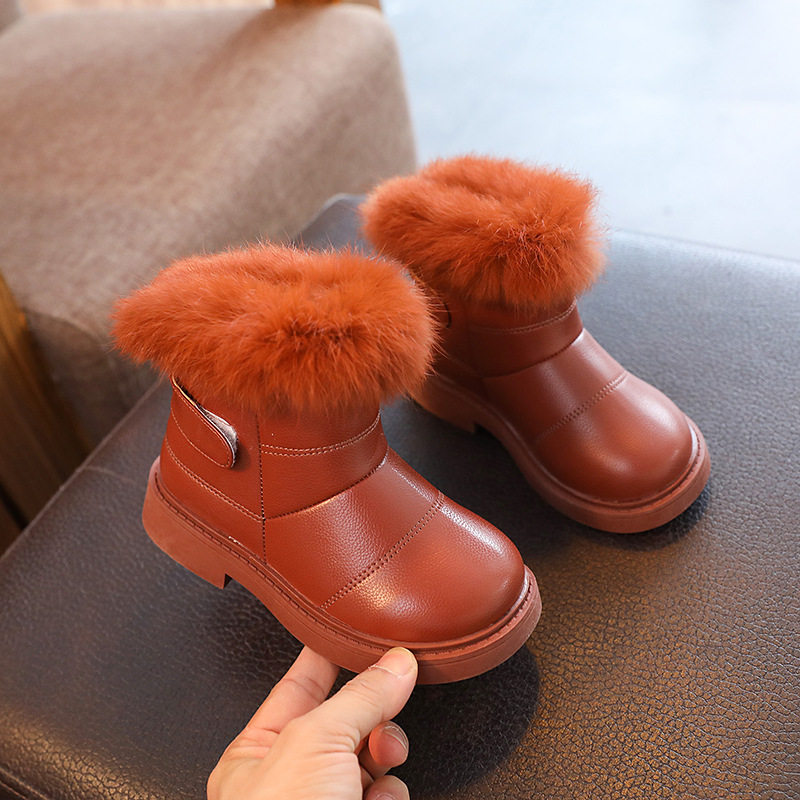 Winter children's shoes for small and medium-sized children and girls, warm cotton boots, rabbit fur soft soles, baby boys' thickened snow boots,