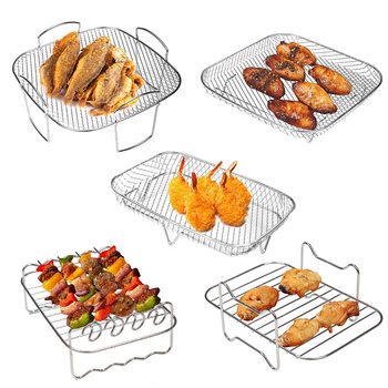 304 air fryer accessories three-layer rectangular rack French fries grill steaming rack Stainless Steel Grill kitchen tools