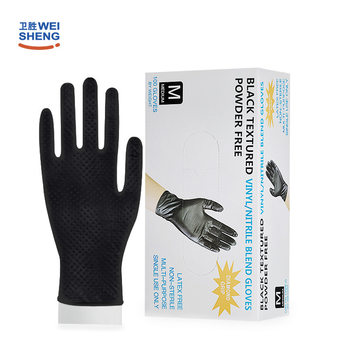 Factory wholesale non-slip industrial nitrile PVC synthetic gloves black diamond pattern thickened synthetic nitrile gloves
