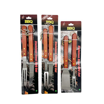 Outdoor tie card baking tool two-piece barbecue tool combination suit stainless steel wooden handle knife fork shovel clip knife BBQ