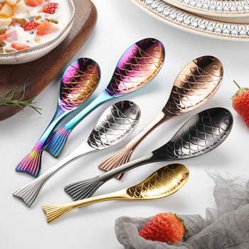304 Stainless Steel Gold Thickened Large Capacity Fish-Shaped Spoon Children's Spoon Soup Spoon Soup Spoon Dessert Spoon Gift Spoon