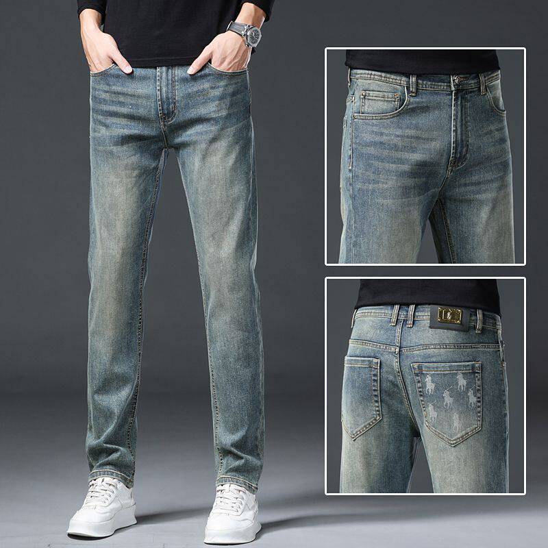 Quần Jean Nam Cotton In Họa Tiết Rách Gối Dáng Ôm Vừa Màu Xanh