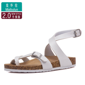 Maburun Summer Toe Cork Slippers Flat Beach Shoes for Lovers Outdoor Height Increasing Roman Style Strap