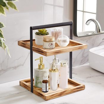 Cross-Border Bathroom Storage Rack Iron and Wood Combined Double-Layer Storage Rack Toiletries Organizer Kitchen Spice Rack