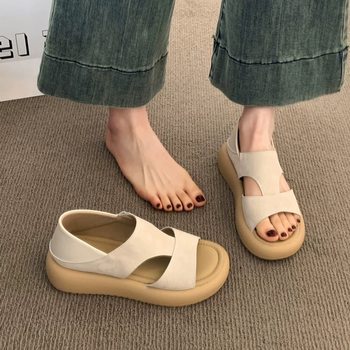 2025 New Summer Retro Flat-Soled Bag-Heeled Sandals Open-Toe Breathable Slip-On Versatile Casual Roman Sandals