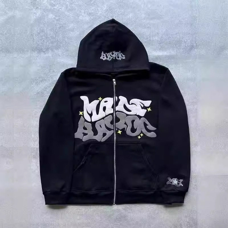 2025 Cross-Border European and American Connector Trendy Y2K Gothic Punk Hip-Hop Fashion Zipper Digital Print Hoodie