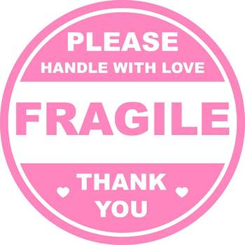 Pink round fragile label round fragile sticker for shipping mailing envelope carton tray adhesive label