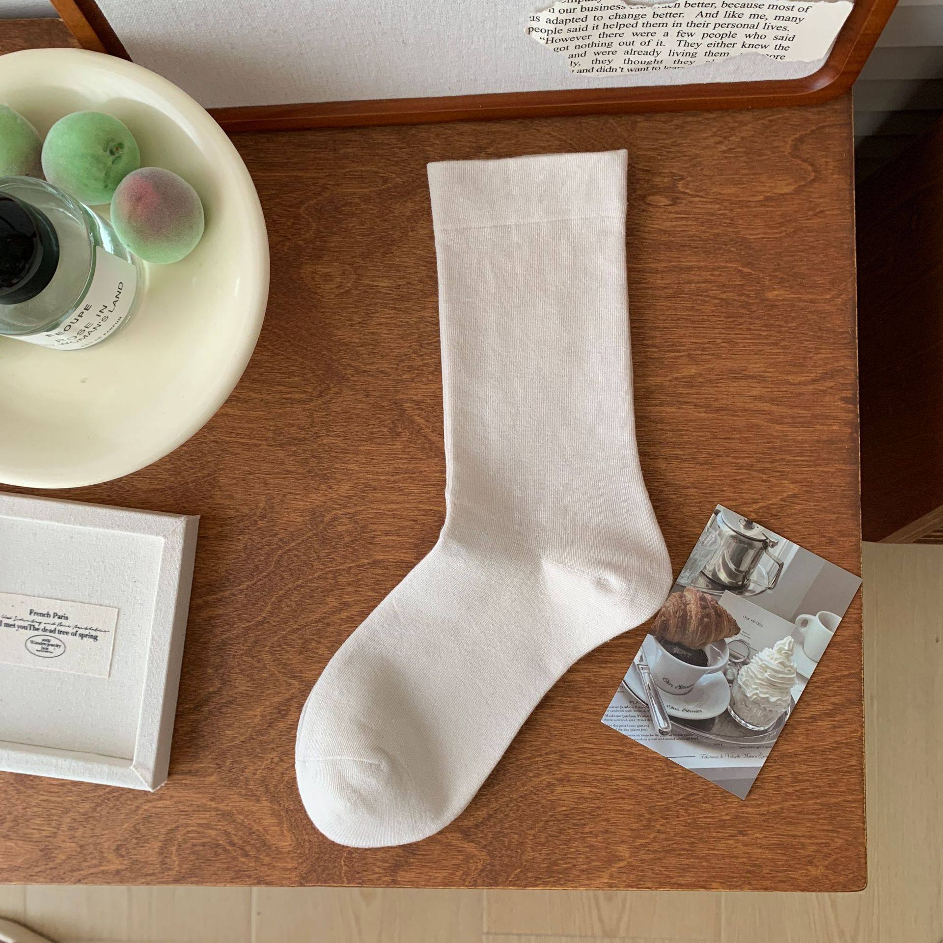 白色堆堆袜子女中筒袜纯棉ins潮月子袜全棉松口袜日系无骨长筒袜