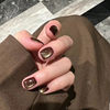 Wearing nail B776 mocha cat eye short ladder 24 pieces white flashing autumn and winter elegant nail art fake nail patch