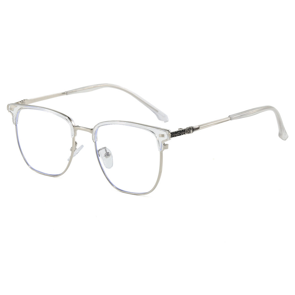 2025 New Men's Business Glasses Frame Retro Metal Half-Frame Eyebrow Flat Mirror Anti-Blue Light Myopia Frame