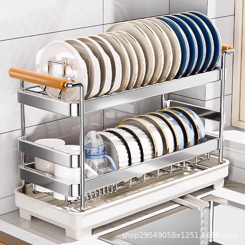 304 Stainless Steel Kitchen Storage Rack Dish Drainer Double-Layer Ultra-Narrow Edge Draining Basket Bowl and Chopstick Plate Organizer