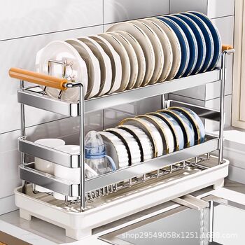 304 Stainless Steel Kitchen Storage Rack Dish Drainer Double-Layer Ultra-Narrow Edge Draining Basket Bowl and Chopstick Plate Organizer