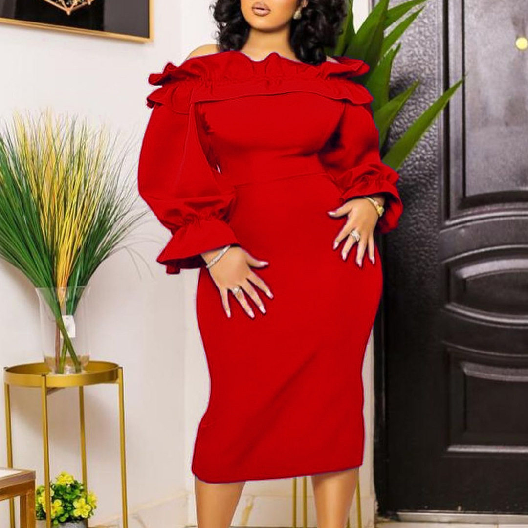 Off Shoulder Long Sleeve Dress Elegant Fit Plus Size Autumn Style Wholesale Womens Fashion Apparel