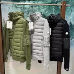 Mengjia Cross-Border Classic Round Badge Short Slim Fit Hooded Zipper Jacket Knitted Patchwork Cotton Coat Urban 9619