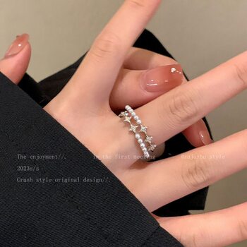 Double-layer star pearl ring female summer 2023 new fashion personality ring open adjustable diet finger ring