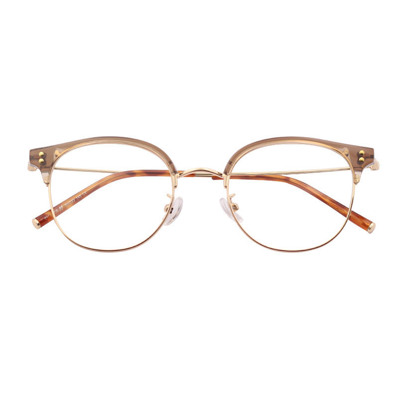 Korean-Style Cold Tea-Colored Eyeglass Frames for Women, Half-Rim, Elegant, Brightening, Can Be Fitted with Prescription Lenses, Blue Light Blocking, Ultra-Light Frames