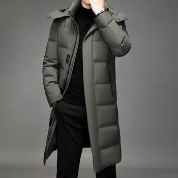 Men's Mid-Length down Jacket over the Knee 2025 Winter New Thickeneded Cold-Proof Large Fur Collar White Duck down Jacket for Men