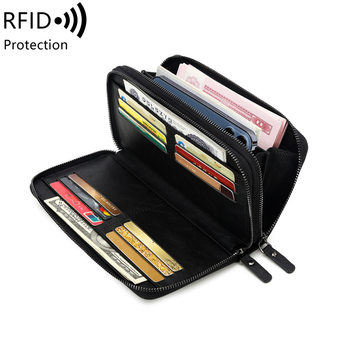 2023 New RFID anti-theft brush men's wallet multi-function business clutch large capacity double pull long wallet