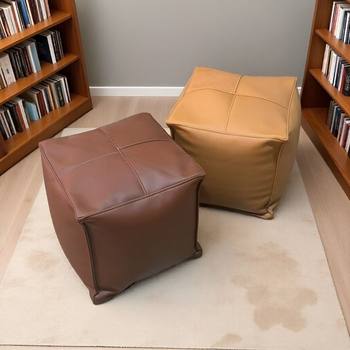 Lazy Sofa Leather Ottoman Filled with Old Clothes Storage Stool Low Stool Living Room Footrest Clothing Storage Stool