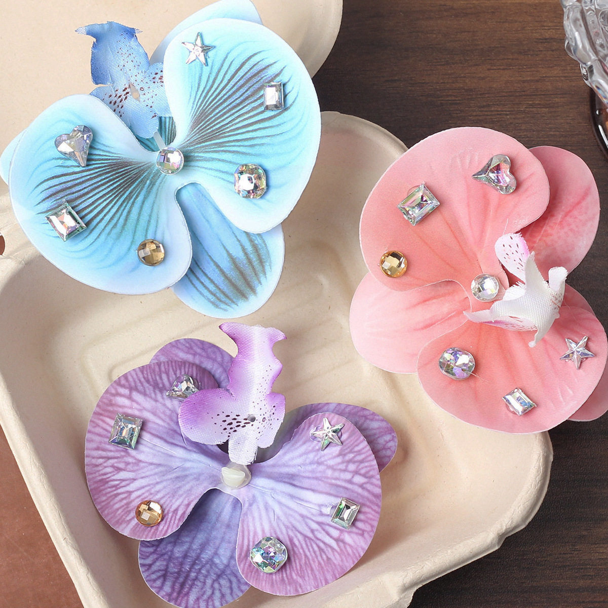 初春新款风仿真蝴蝶兰闪钻发夹高颜值立体花朵刘海夹碎发夹头饰女