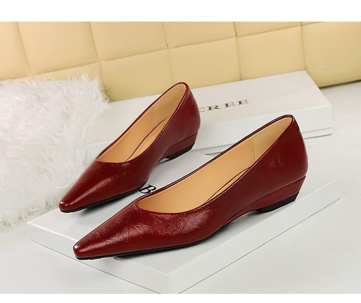 Giày Búp Bê Nữ Mũi Nhọn Da Bóng Chiều Cao Đế Khoảng 3cm Màu Đen, Nâu, Đỏ, Trắng chi tiết 8