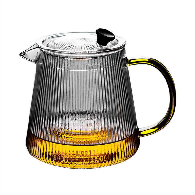 Vertical-Striped High Borosilicate Glass Teapot, Suitable for Electric Ceramic Stoves, Heat-Resistant Glass with Filter for Tea-Water Separation