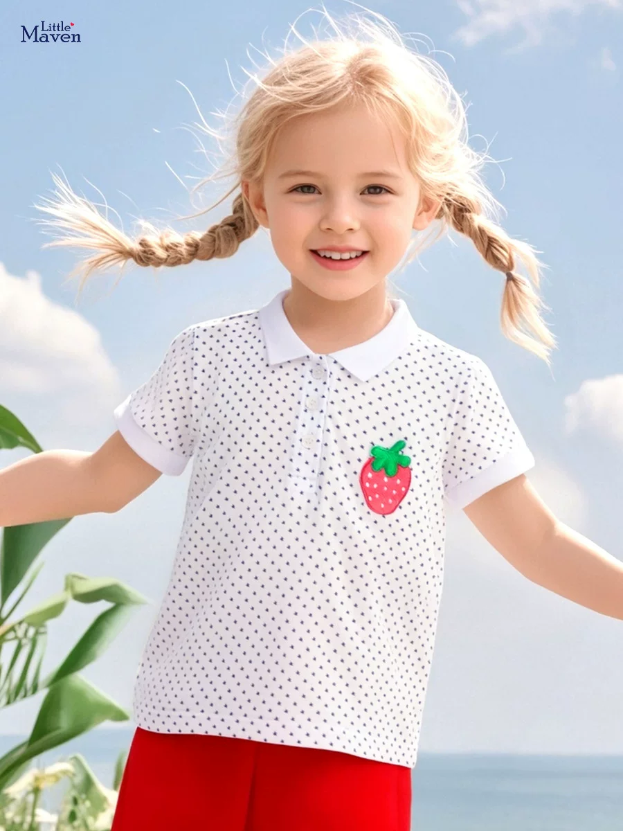 Kids' Summer Short-Sleeve Polo Shirt, Girls' Cotton Stylish Top