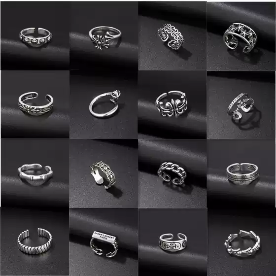 Vintage Silver Korean-style Great East Gate Cross Ring Women's Croix Star Punk Fashion Men's and Women's Open Index Finger Ring