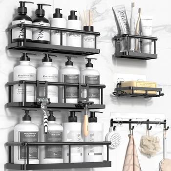 Cross-Border Punch-Free Bathroom Storage Rack Six-Piece Set Wrought Iron Wall-Mounted Bathroom Wall Storage Rack Set