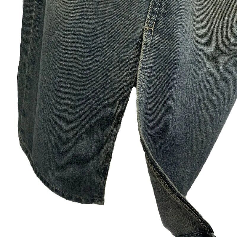 High Waisted Denim Skirt Long Loose Fit Side Slits Two Pockets Spring Fall Fashion Wholesale Available