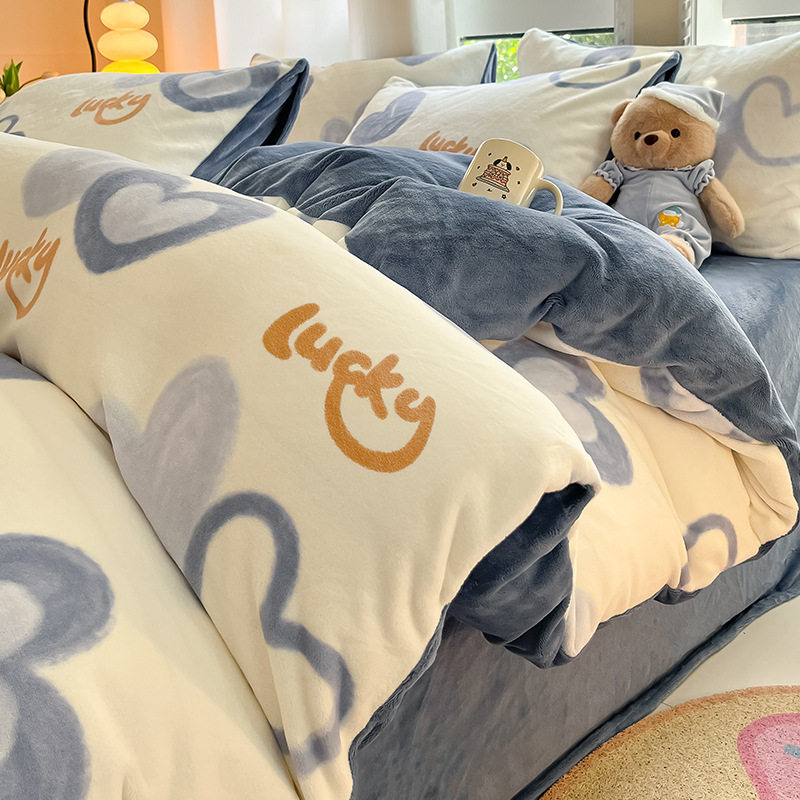 Winter Thickeneded Milk Velvet Bed Four-Piece Set 2025 New Flannel Coral Velvet Bed Bed Sheets Fleece-Lined Quilt Cover Three-Piece Set