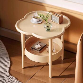 Cream Style Home Bedside Table Simple Double Layer Storage Four-leaf Clover Small Coffee Table Living Room Sofa Side Table Bedside Coffee Table