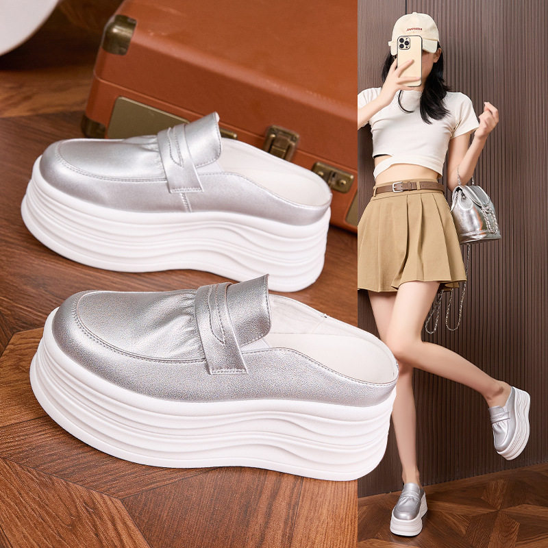 Giày thể thao nữ đế xuồng platform gót siêu cao 8 cm — Trắng, Bạc