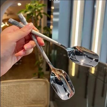 Thick stainless steel spoon round head eating spoon spoon Western spoon household spoon spoon spoon large long handle spoon