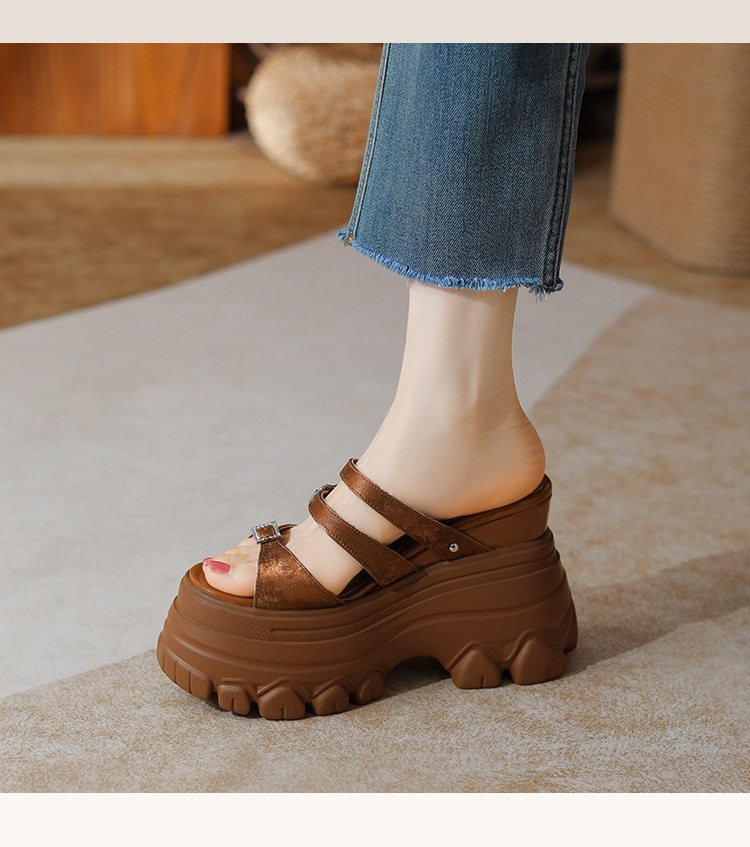 Sandal cao gót nữ mũi hở đế dày 12 cm, phong cách platform — Trắng Bạc, Đen, Mơ Sẫm chi tiết 1