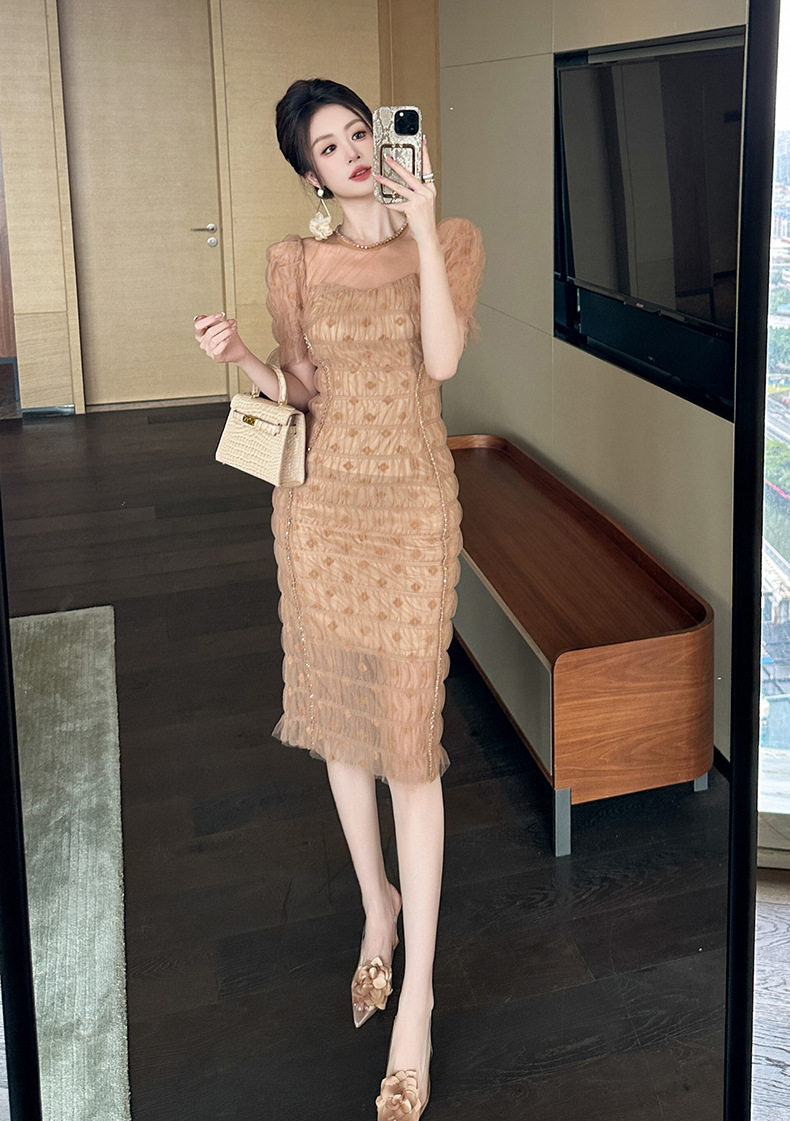 Đầm ôm body nữ tay bồng chất vải tulle xòe nhẹ — [Cam Huyền Ảo] chi tiết 8