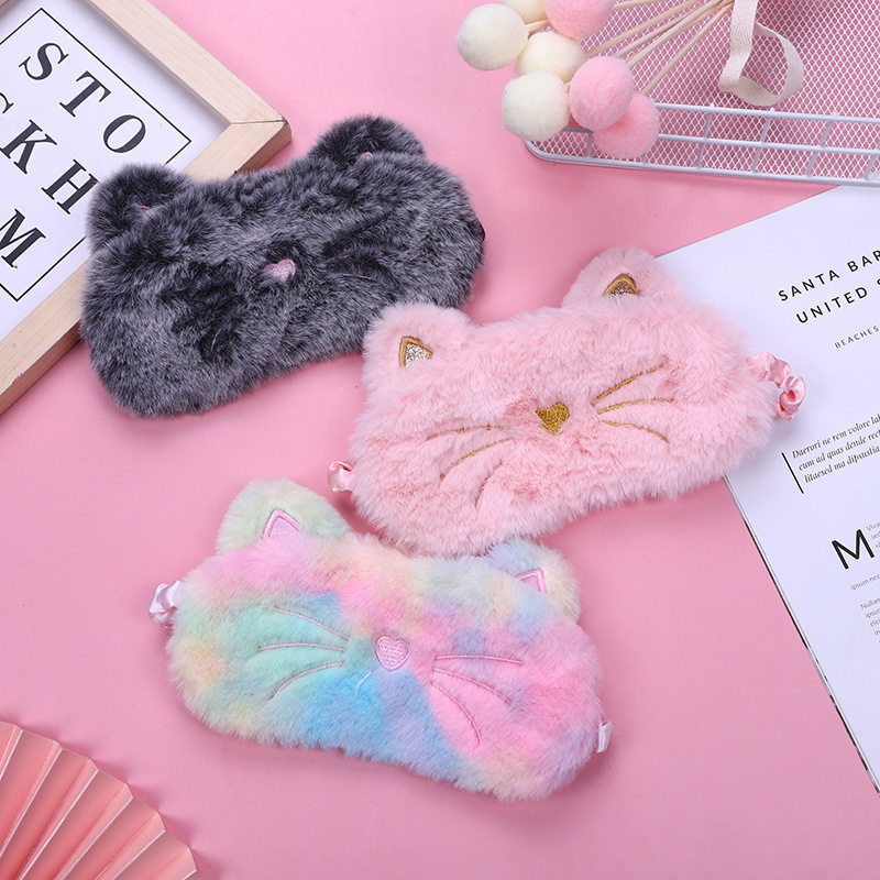 Pink black seven color Cat plush eye mask snowflake color shading eye mask colorful gradient cartoon eye mask