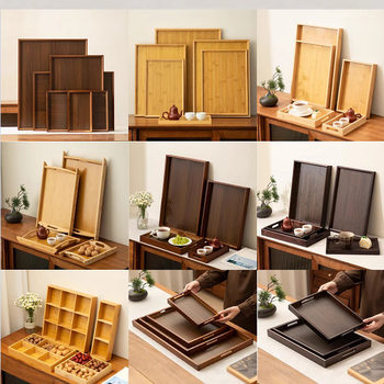 Manufacturer's Ready-Made Japanese-Style Bamboo and Wood Tray Household Rectangular Tea Tray with Handle Restaurant Hotel Barbecue Wooden Tray
