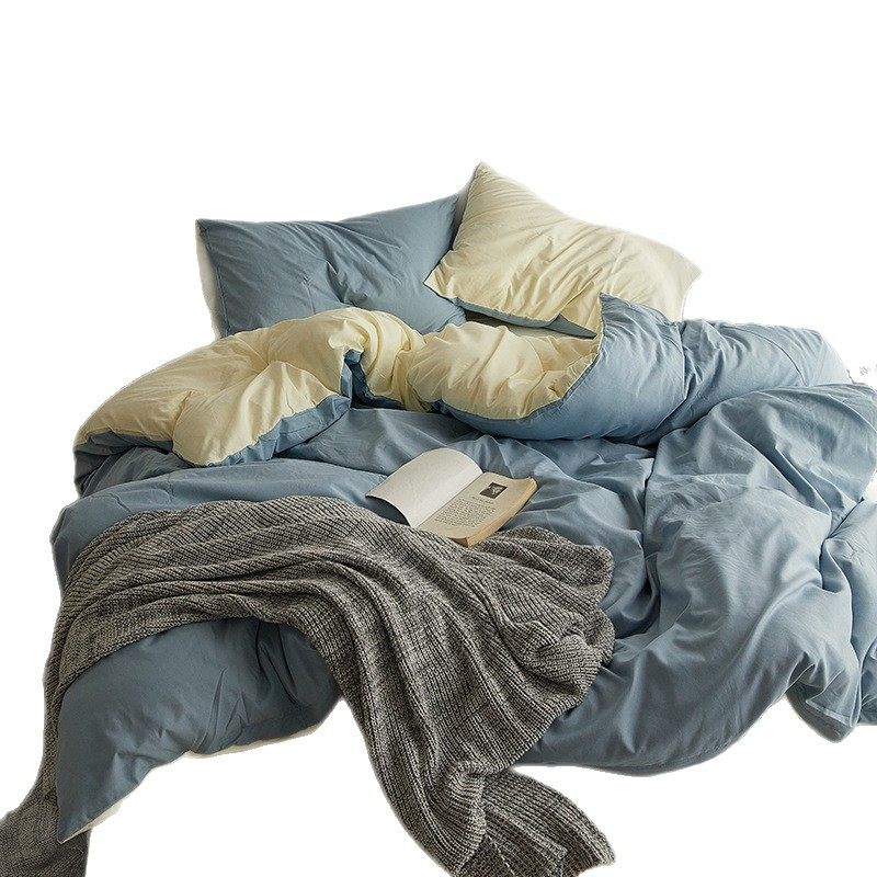 Japanese Style Simple Pure Washed Cotton Four-Piece Set Maternal and Infant Grade Class a Ins Pure Color Quilt Cover Bed Sheets Student Dormitory Three-Piece Set