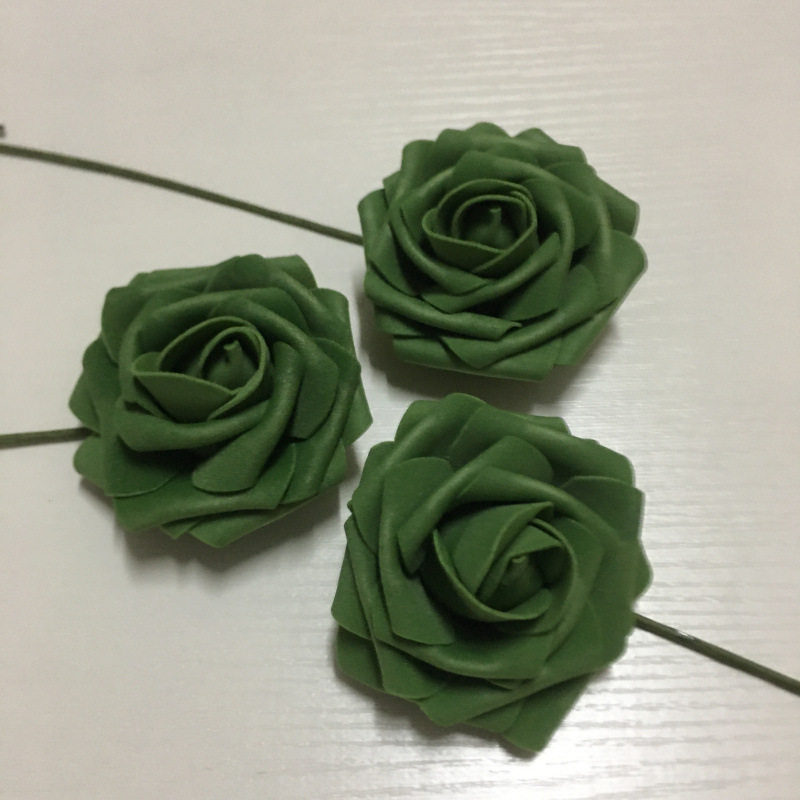 工厂现货仿真8cm带杆PE玫瑰花 泡沫花头手捧花婚庆喜糖盒配件